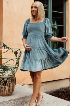 Clearance Bliss Smocked Velvet Short Dress | bump friendly