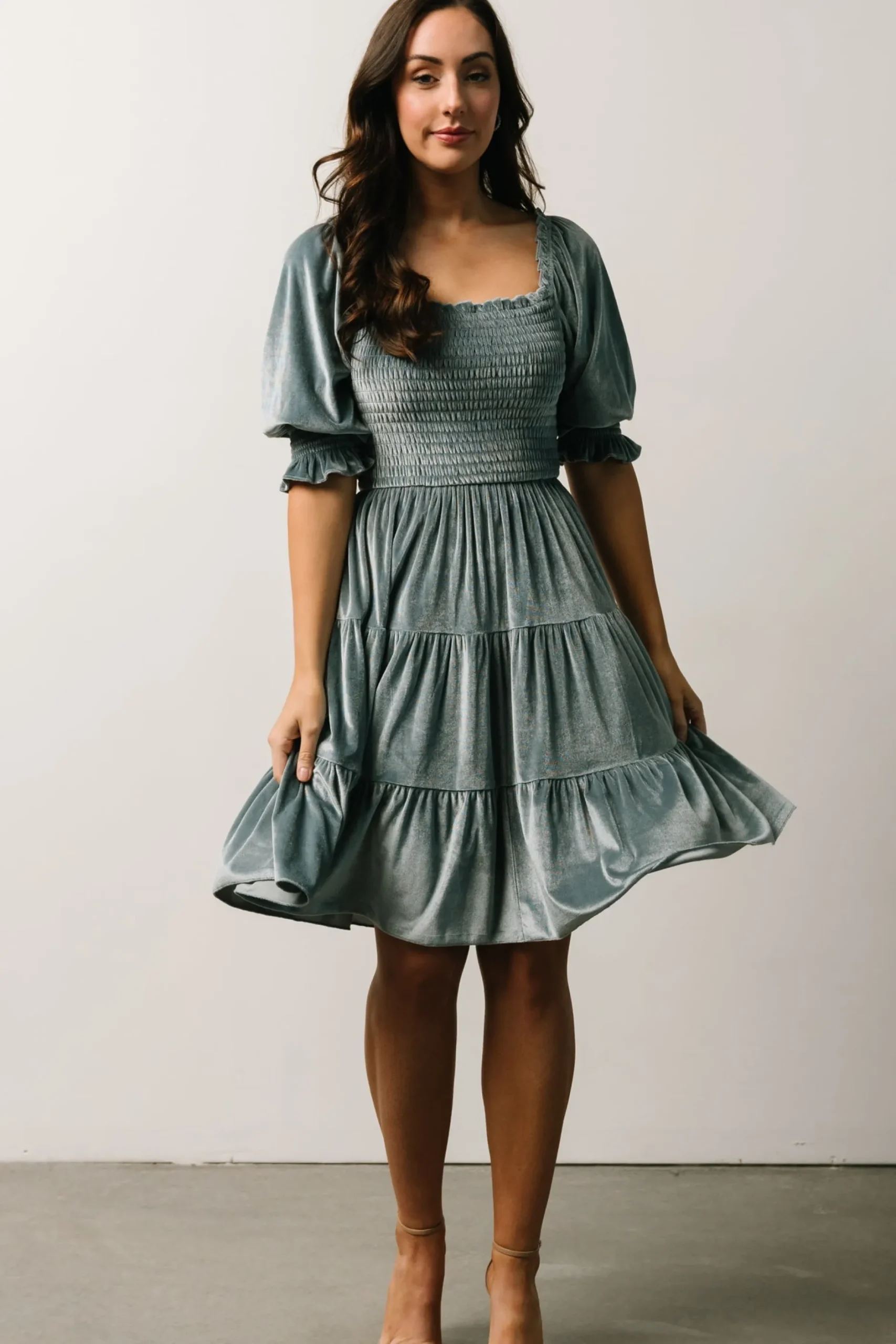 Clearance Bliss Smocked Velvet Short Dress | bump friendly