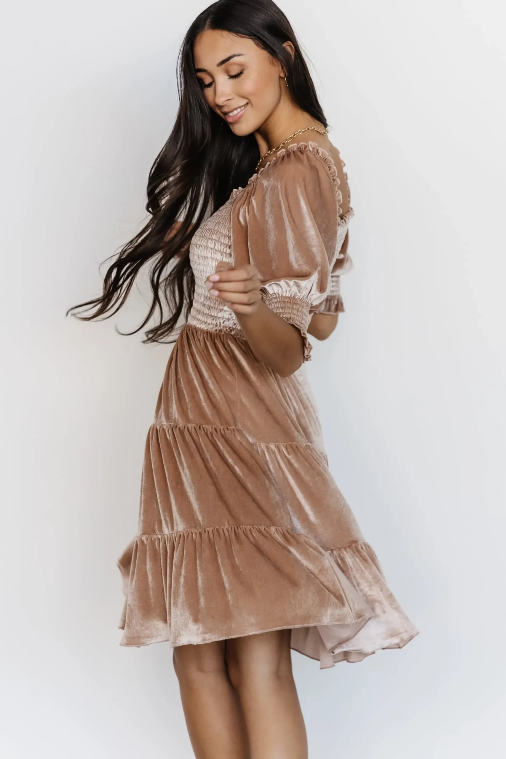 Hot Bliss Smocked Velvet Short Dress | bump friendly