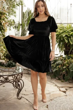 Online Bliss Smocked Velvet Short Dress | bump friendly