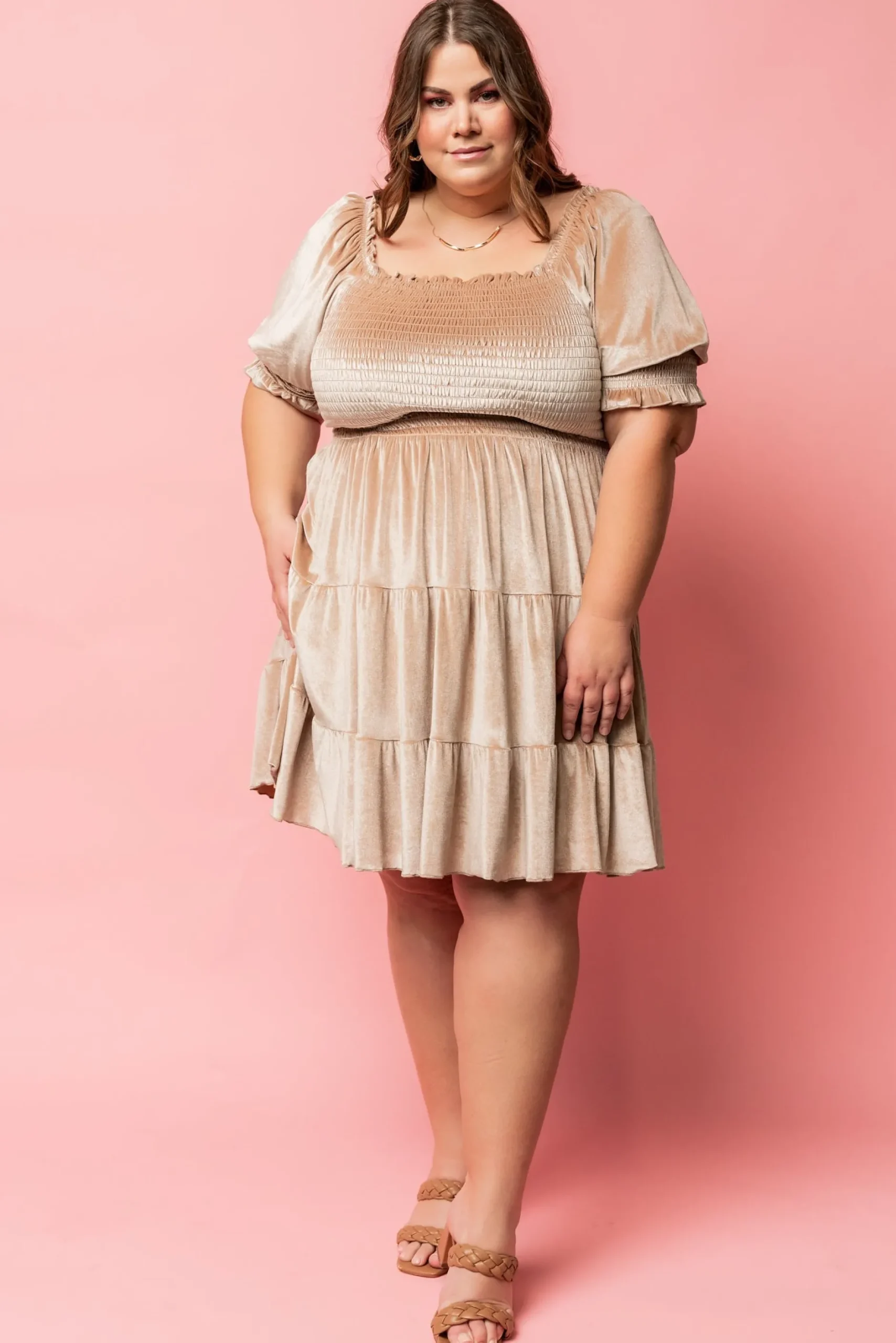 Hot Bliss Smocked Velvet Short Dress | bump friendly