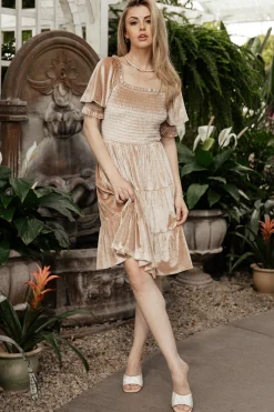 Hot Bliss Smocked Velvet Short Dress | bump friendly