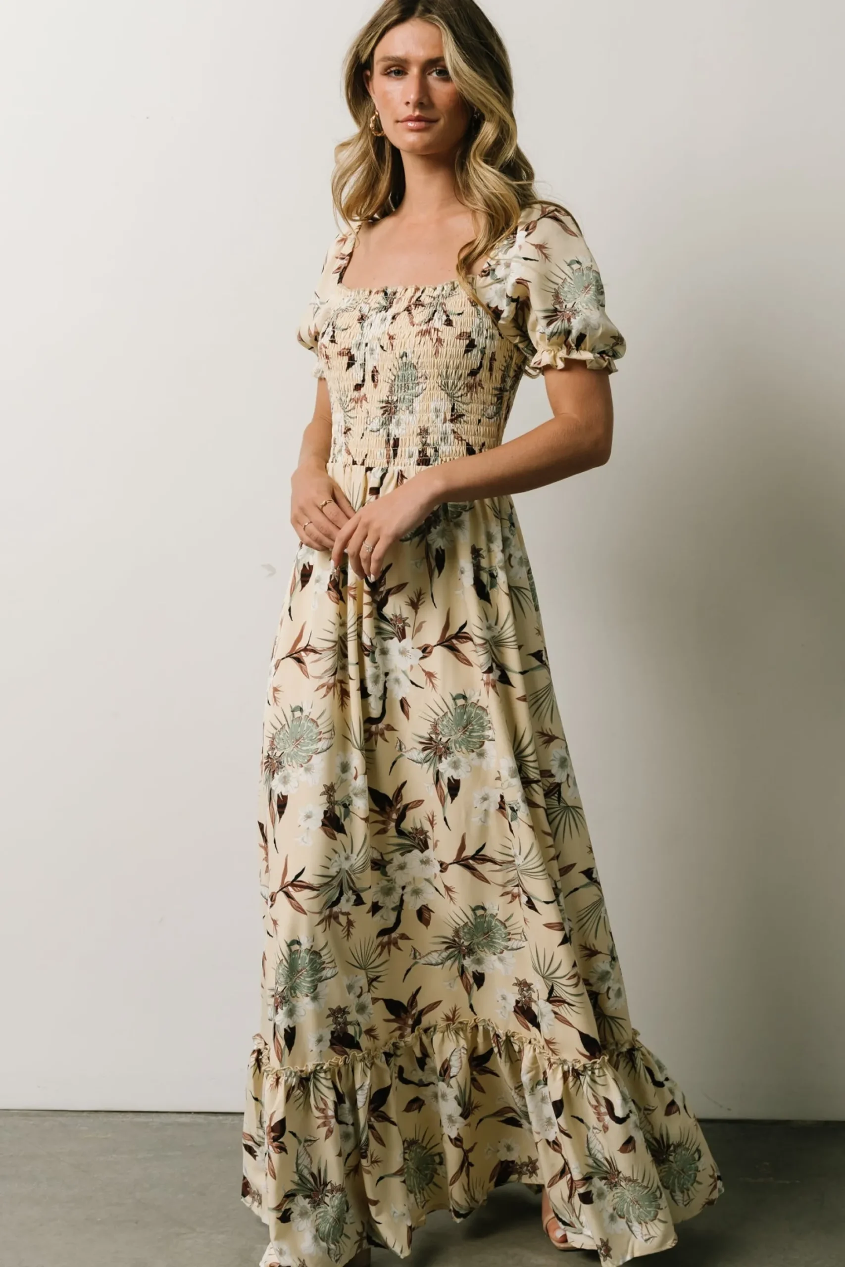 Cheap Capri Smocked Maxi Dress | WINTER ESSENTIALS