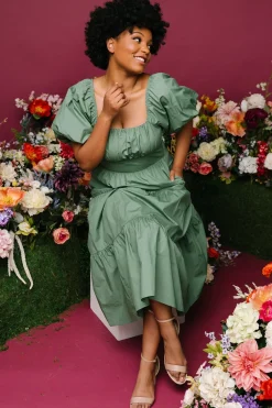 Store Cindy Puff Sleeve Tiered Dress | midi dresses