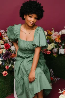 Store Cindy Puff Sleeve Tiered Dress | midi dresses