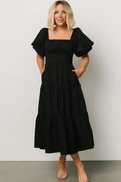 Cheap Cindy Puff Sleeve Tiered Dress | midi dresses