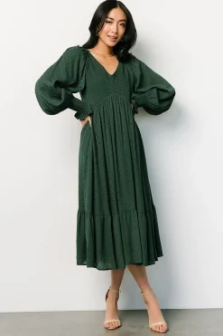 Fashion Lainey Smocked Dotted Midi Dress | midi dresses | bump friendly