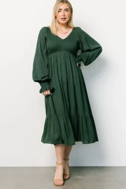 Fashion Lainey Smocked Dotted Midi Dress | midi dresses | bump friendly