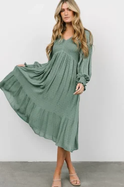 Best Lainey Smocked Dotted Midi Dress | midi dresses | bump friendly