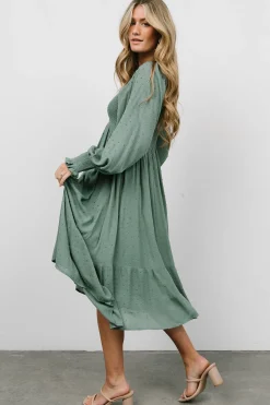Best Lainey Smocked Dotted Midi Dress | midi dresses | bump friendly