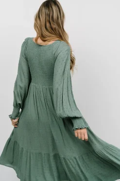 Best Lainey Smocked Dotted Midi Dress | midi dresses | bump friendly