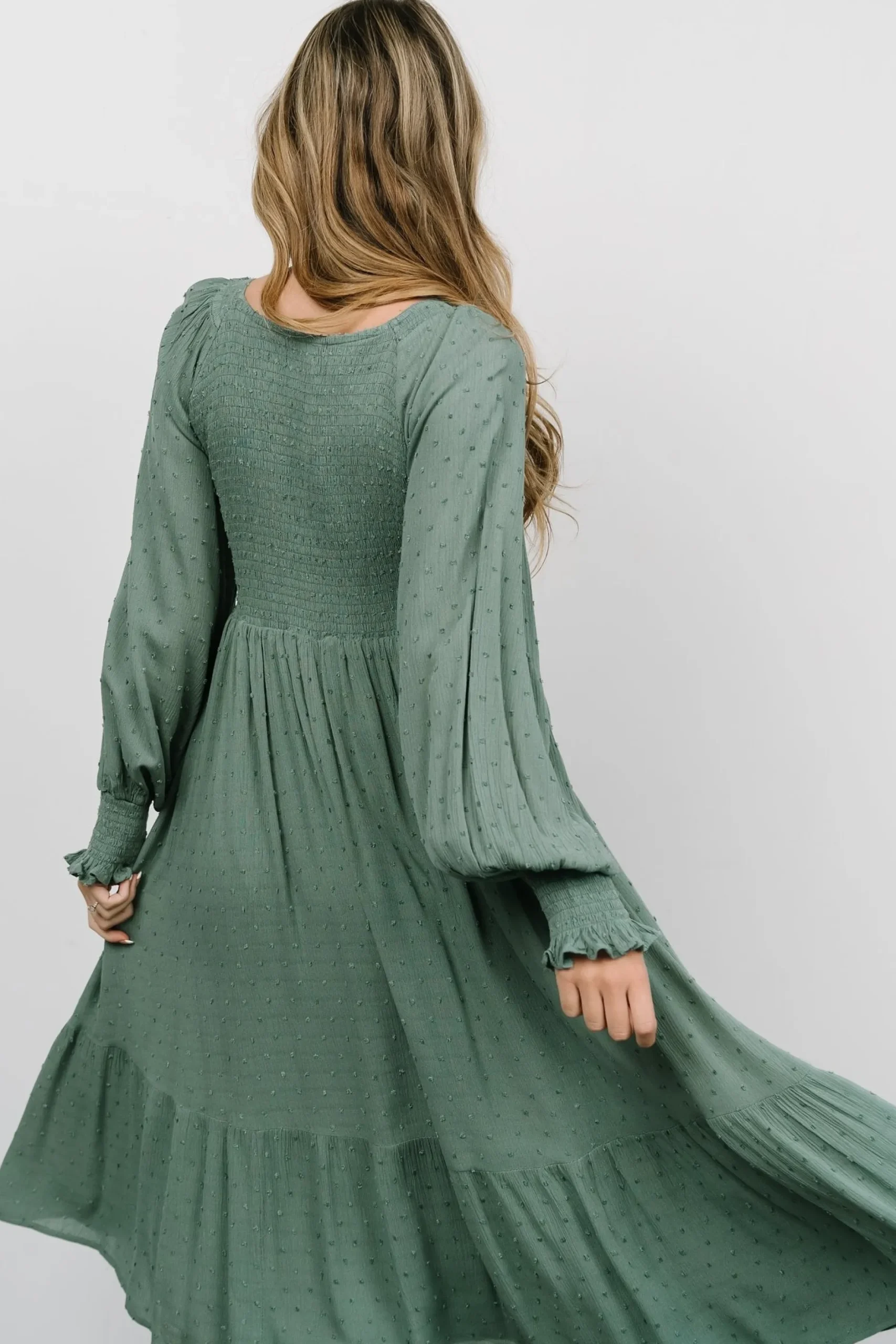 Best Lainey Smocked Dotted Midi Dress | midi dresses | bump friendly