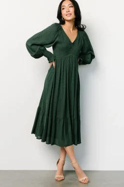 Fashion Lainey Smocked Dotted Midi Dress | midi dresses | bump friendly