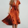 Hot Poppy Satin Midi Dress | SALE