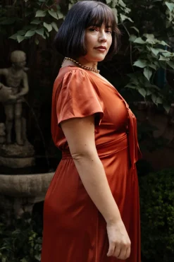 Hot Poppy Satin Midi Dress | SALE