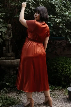 Hot Poppy Satin Midi Dress | SALE