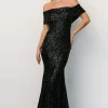 Online Yvonne Off Shoulder Sequin Gown | embellished + sequined