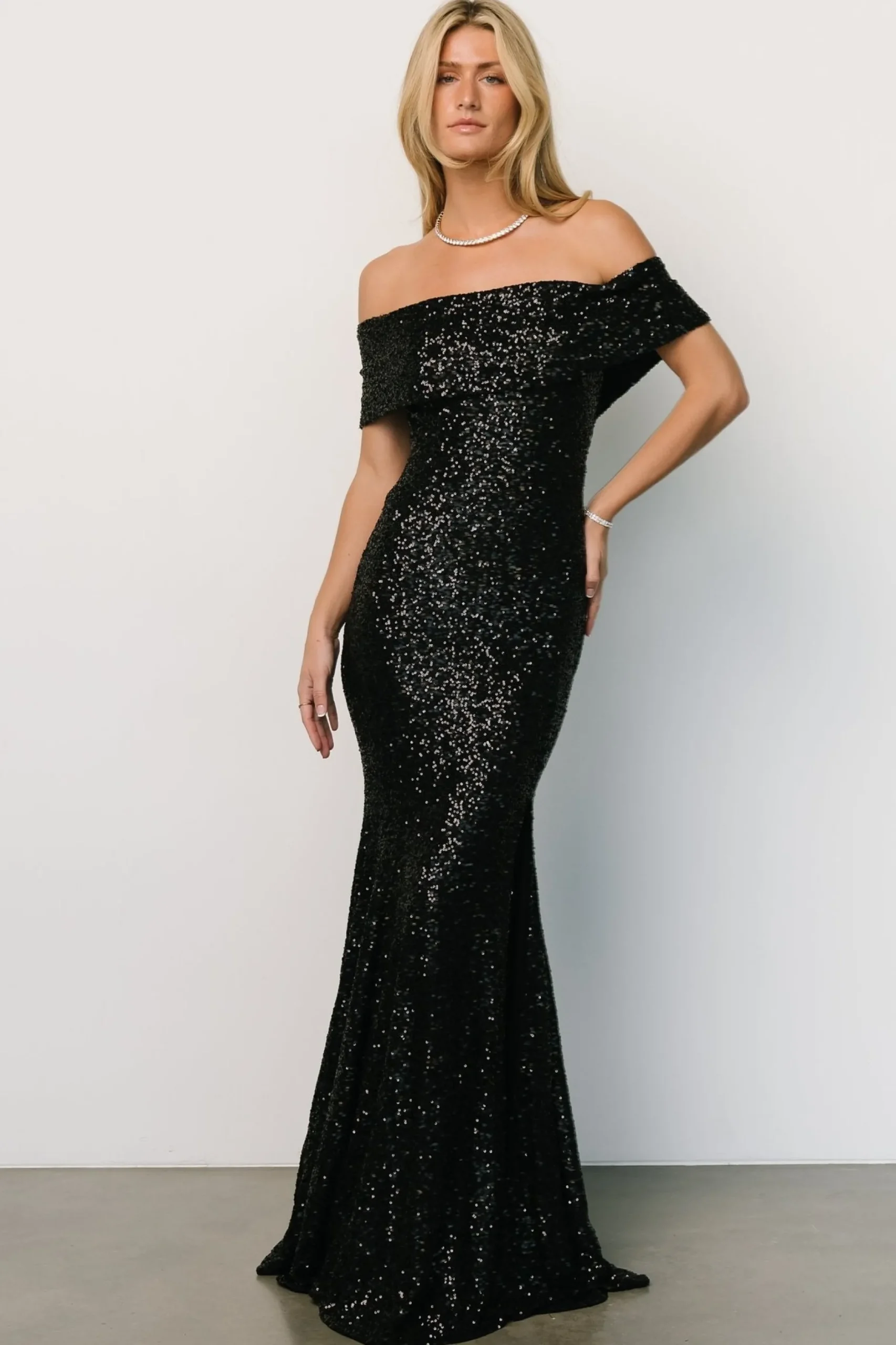 Online Yvonne Off Shoulder Sequin Gown | embellished + sequined