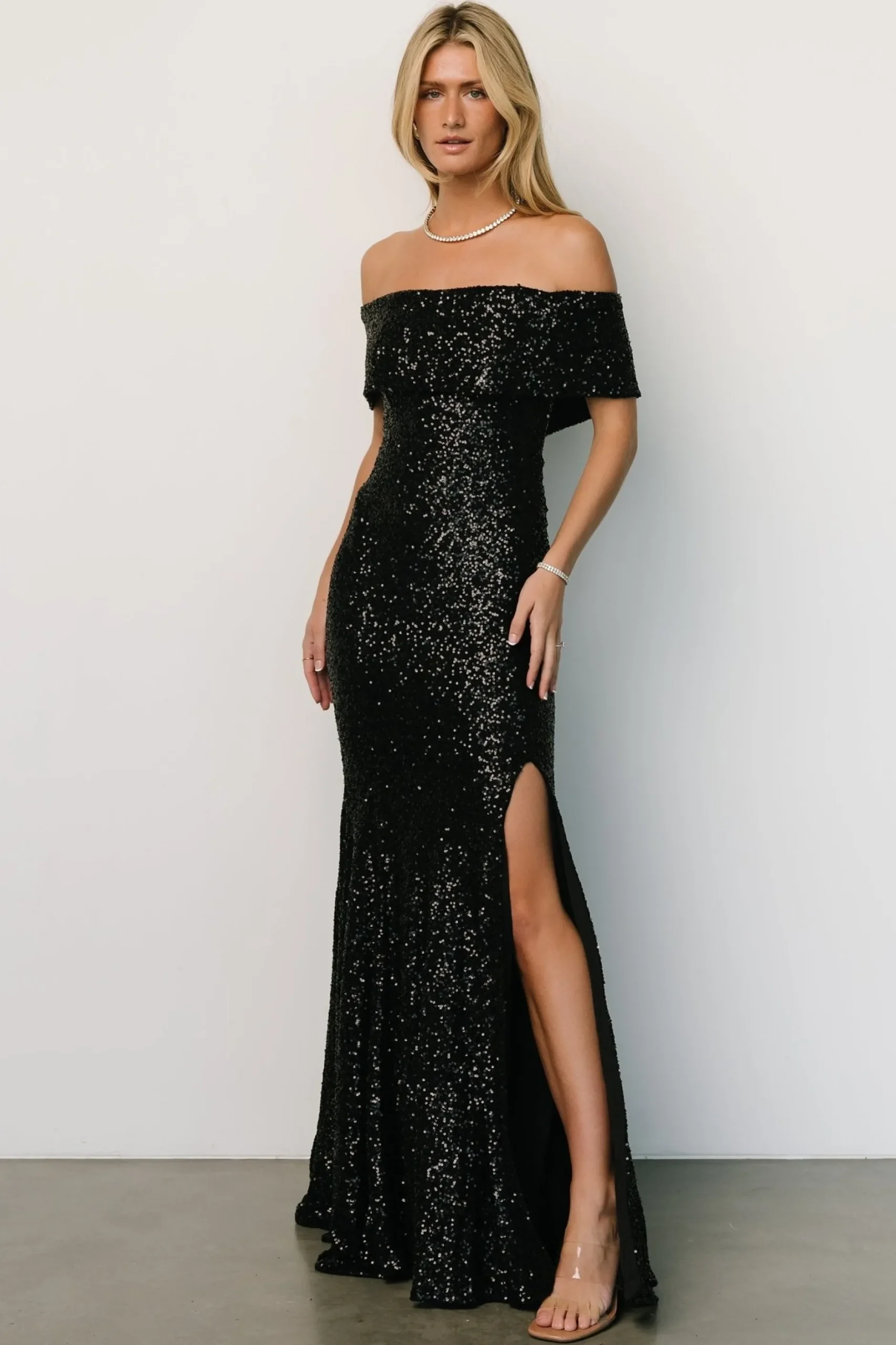 Online Yvonne Off Shoulder Sequin Gown | embellished + sequined