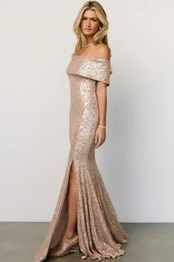 Discount Yvonne Off Shoulder Sequin Gown | embellished + sequined